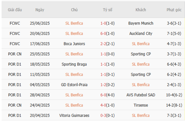 Tình hình hiện tại của Benfica